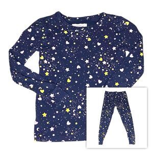 J. Crew Crewcuts Navy Blue Star Print Glow In The Dark Pajama Set Size 7